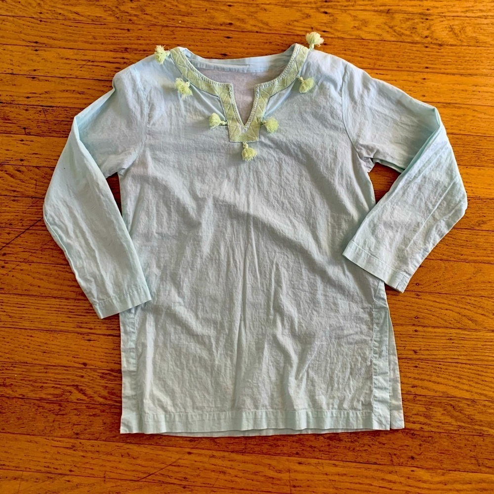 Pottery Barn Kids girl’s size 8-10 pool cover up tunic with tassels, Pom poms